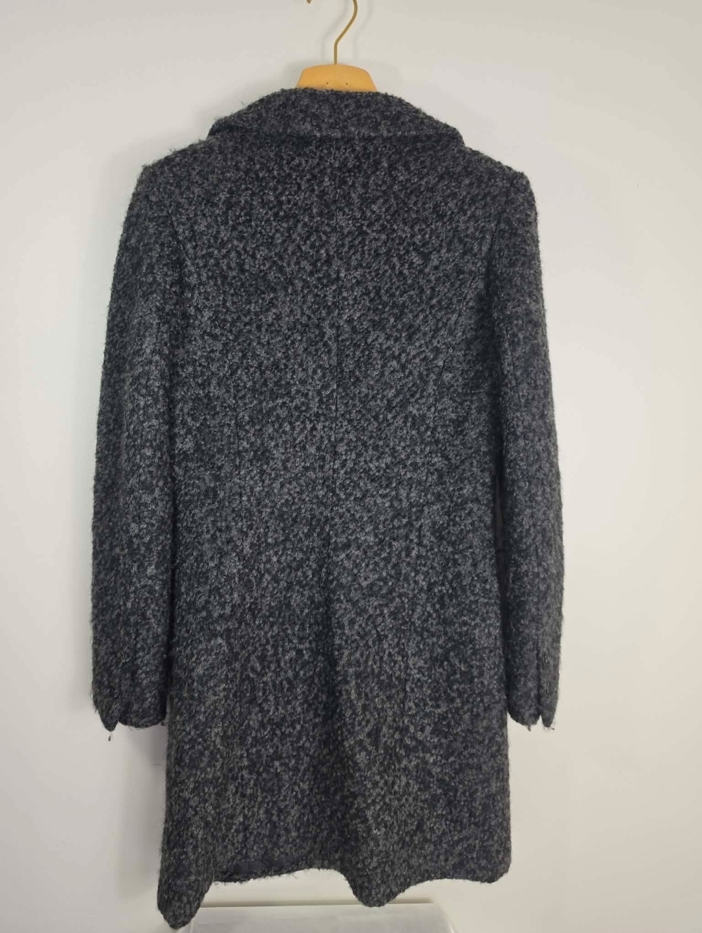 Suzy Wool-Blend Bouclé Long Coat - Charcoal Gray - Picture 2 of 9